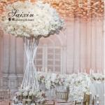 Outdoor Wedding Flower Stand Metal Floral Arrangement Stand White Geometric