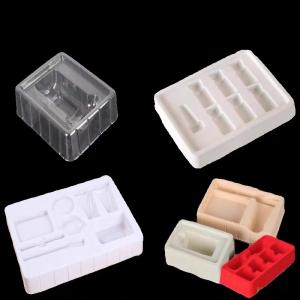Quality Customized disposable PP pet PVC PS flocking plastic black/white plastic vacuum tray for cosmetics wholesale