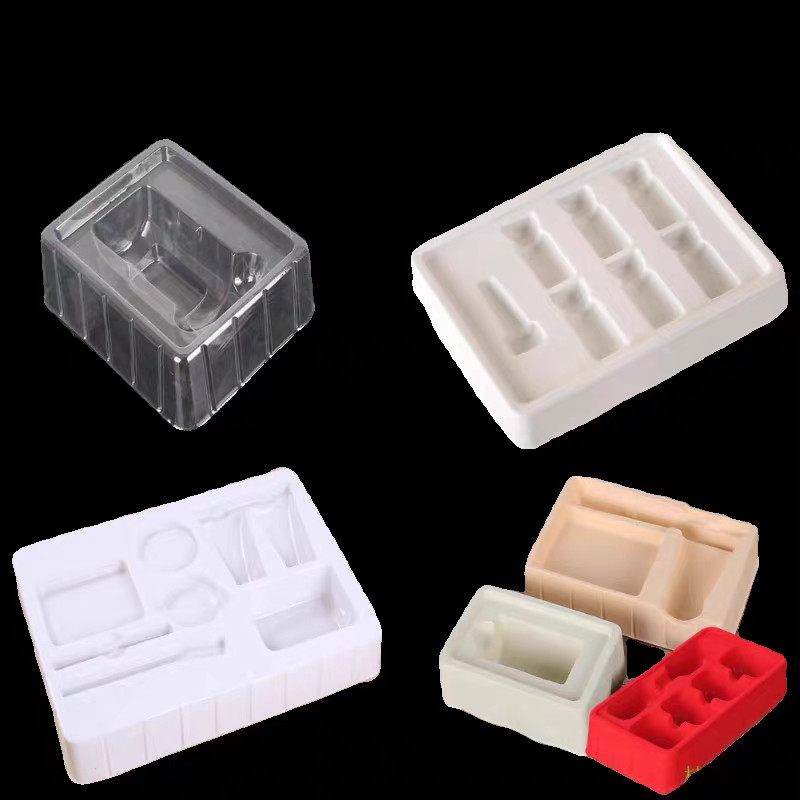 Customized disposable PP pet PVC PS flocking plastic black/white plastic vacuum tray for cosmetics