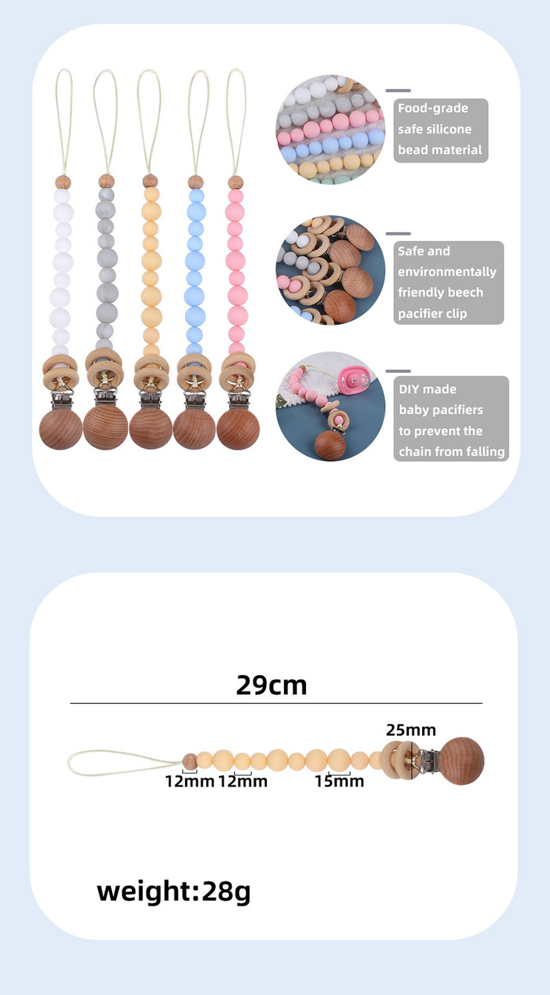Toddlers Eco Friendly Silicone Pacifier Holder Beaded Pacifier Clip Heat Resistant