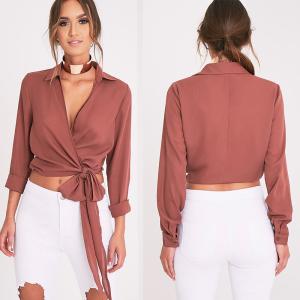 Quality Latest Fashion Ladies Wrap Blouse With Tie wholesale