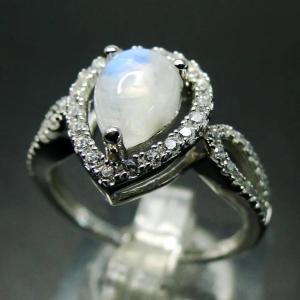 Quality Rainbow Moonstone Engagement CZ Rings 925 Sterling Silver wholesale