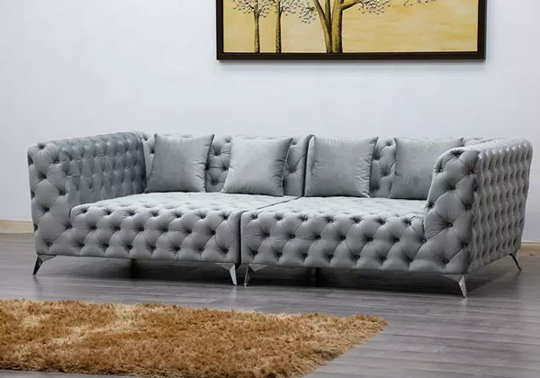 Navy Color Velvet Night Club Lounge Three Seat Modern Design