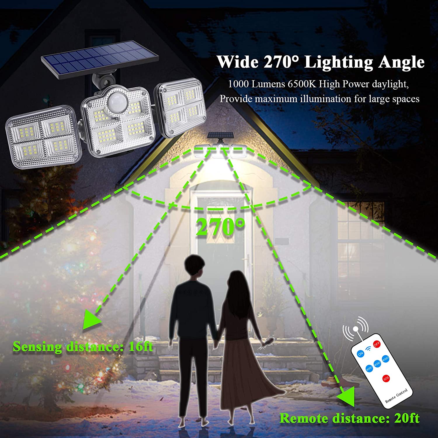6500K 1.8W Outdoor LED Solar Lamp 270 Wide Angle 3.7V 2400mah