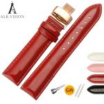 ALK Cow Leather Watch Band Shine Bracelet Strap butterfly deployant Clasp buckle