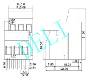Pluggable Double Level Terminal Block Green Color 5.0 5.08mm DL129B-XX-5.0/5.08 300V 20A