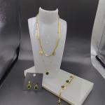 Newest Gold Color Stainless Steel Earring ,Necklace , Bracelet Sets With Green