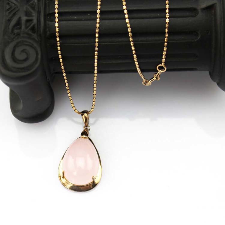 18k Rose Gold Plated Silver Bead ChainPink Cubic Zirconia Pendant Necklace (PSJ0216)