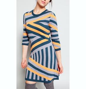 Quality Intarsia Striped Sweater Dress 30 Extrafine Merino Wool 35 Viscose 35 Nylon Material wholesale