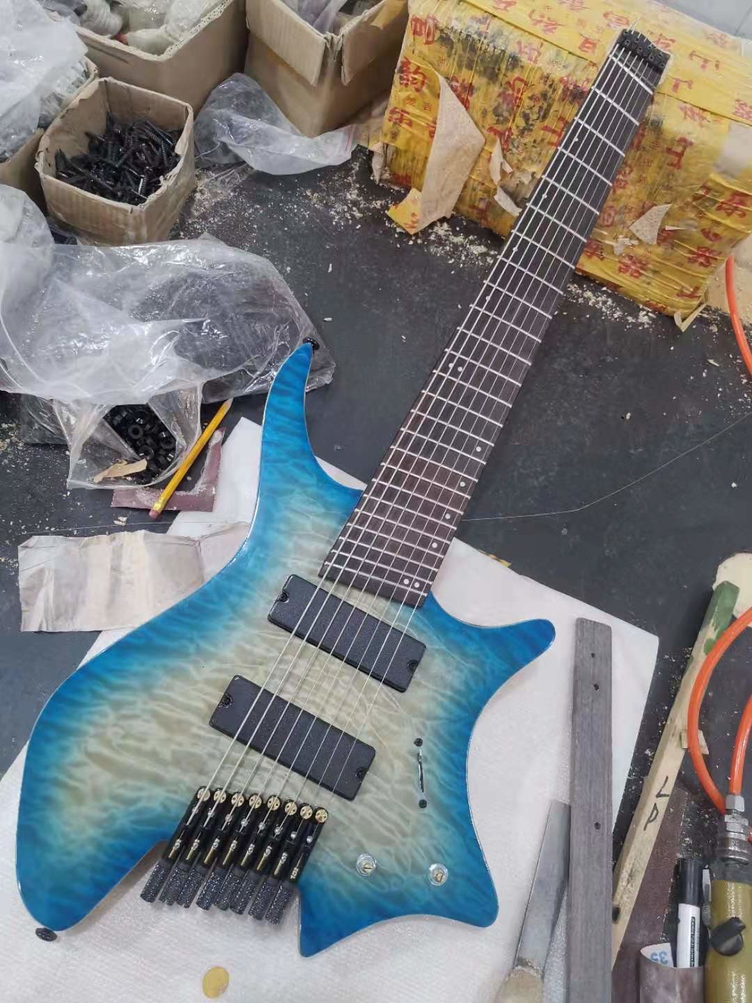 8string headless guitar ash body quilted maple top fanned fret