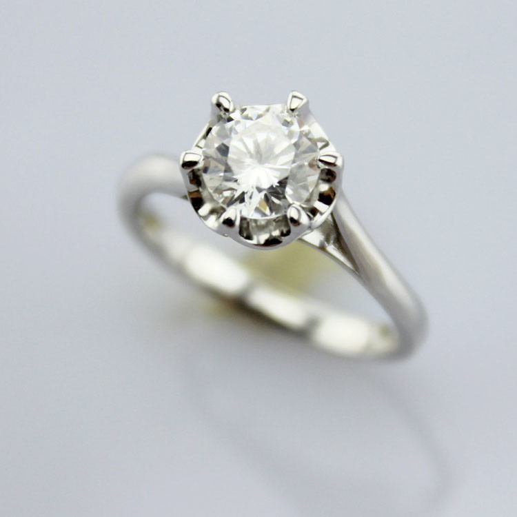 Sterling Silver Engagement Ring with 6mm Round Solitaire Cubic Zirconia (F81)