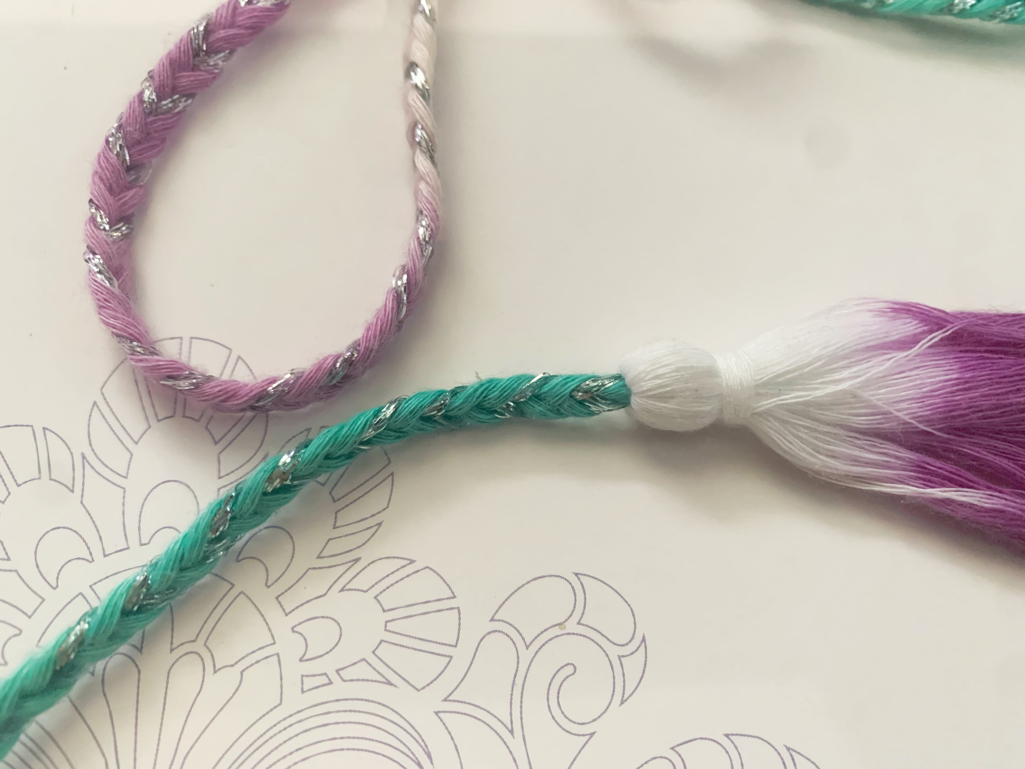 Dip Dyed Gradient Multi Color Composite Drawcord With Silver Metallic Thread