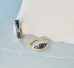 Handmade 18K Gold Plated Midnight Blue Enamel 925 Sterling Silver Round