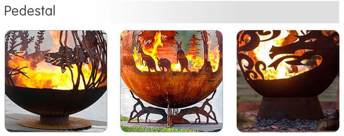 Phoenix Pattern Design Rusty Outdoor Metal Fire Ball in Corten Steel
