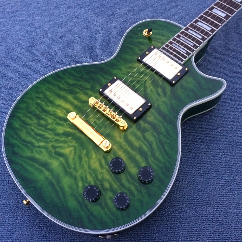 Chibson custom LP electric guitar, Green Flame Maple Top electric guitar with Gold hardware