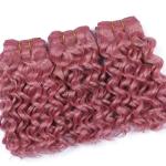 Pink Deep Curly Remy Human Hair Bundles Sew In Weave Bundles Brazilian Bundle