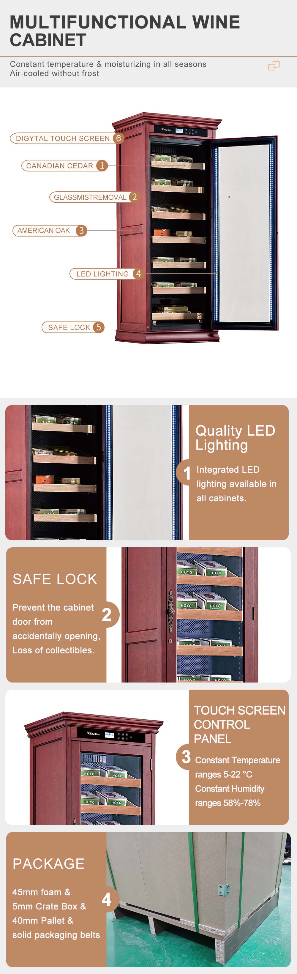 Dual Zone Touch Control Electric Reagan Luxe Wood Cigar Cooler Humidor Cabinet
