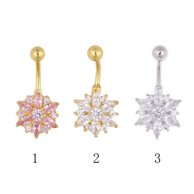 Hot selling flower zircon navel belly button ring body piercing jewelry