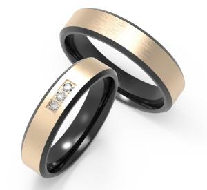 Quality Bright Couple Damascus Steel Ring K Gold Rust Resistant With Three Diamonds wholesale