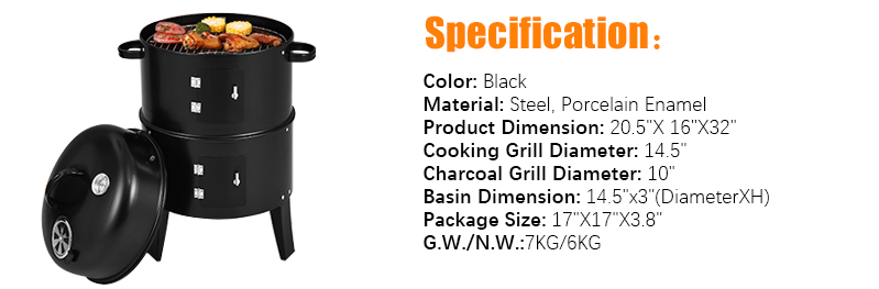 Outdoor Cooking Portable Charcoal BBQ Grill with Heat Indicator and Charcoal Lump Fuel