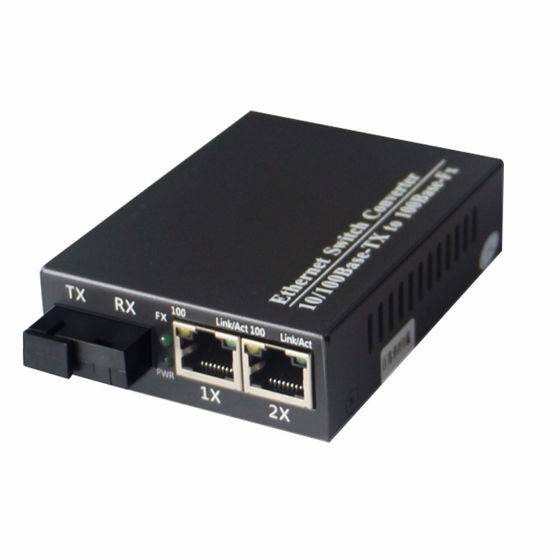 10/100M Fiber Optic to 2 RJ45 Media Converter fiber ethernet switch fiber optic transceiver single-mode single fiber 20