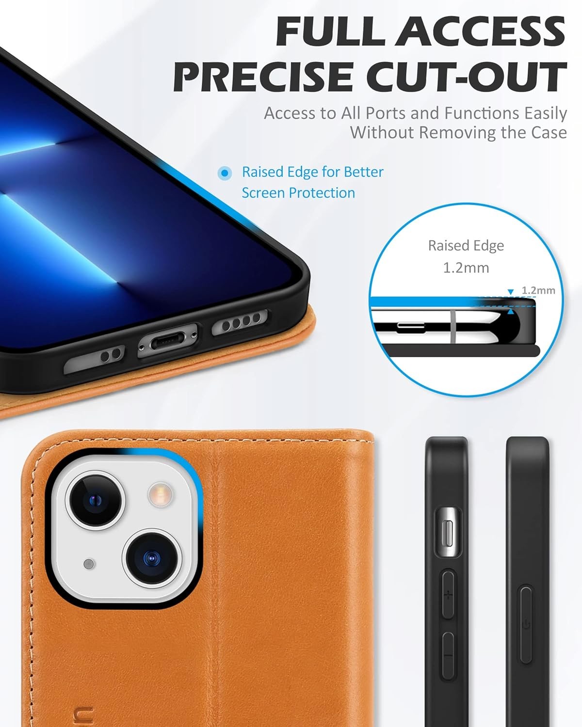 Leather wallet folding case Magnetic seal RFID blocking card slot holder Fully protected case compatible with iPhone 13