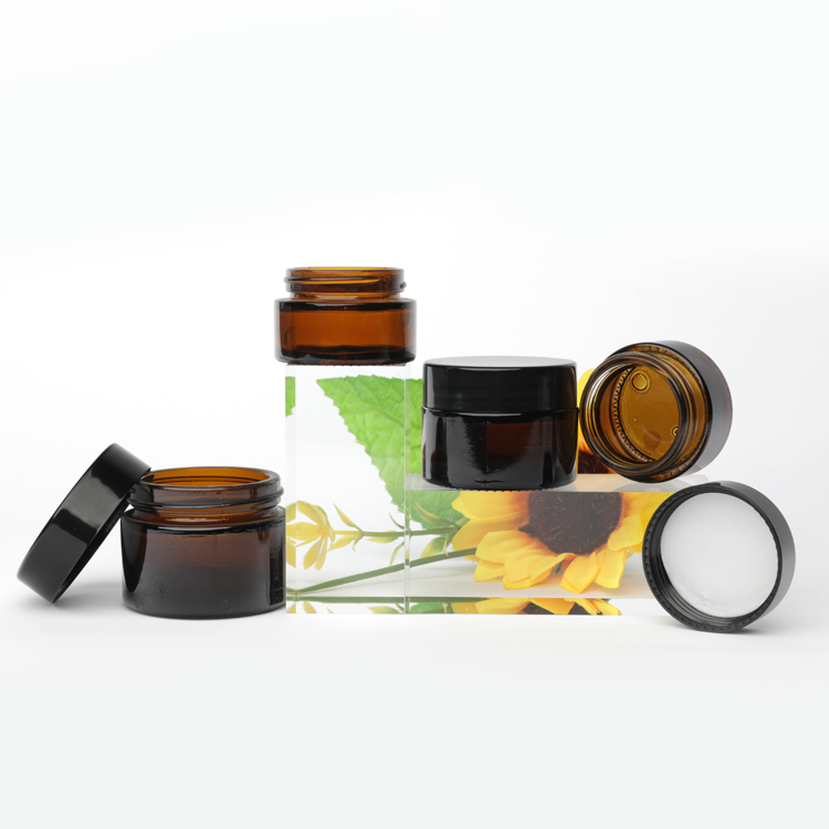 30g 1oz Round Amber Glass Cream Jars Cosmetic Containers With Screw Cap