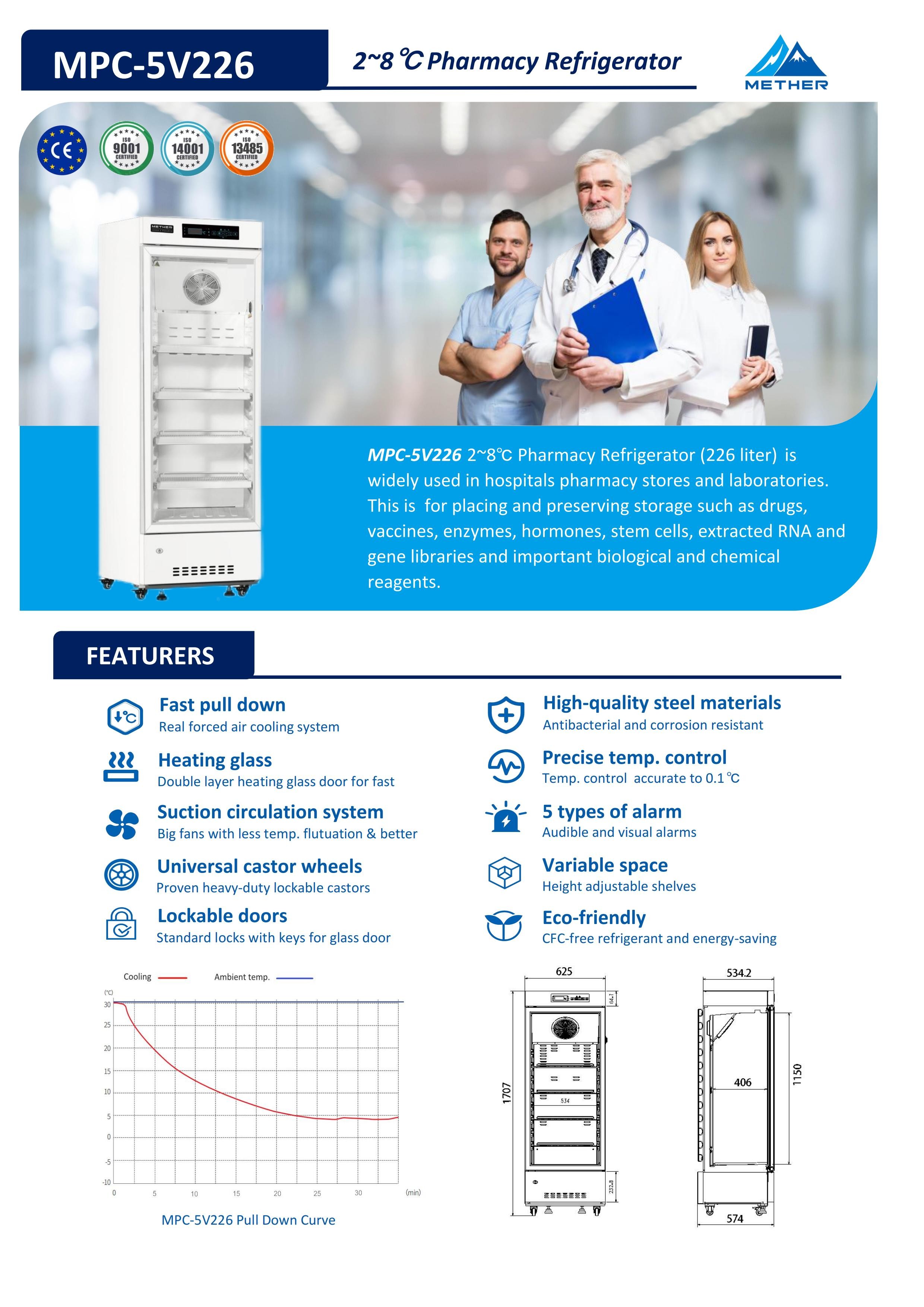 High Quality Hospital 226 Liter Laboratory Pharmaceutical Biomedical Vaccine Grade Refrigerators Fridge Cabinet