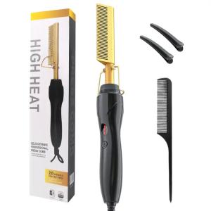 Quality Heat Resistant Styling 80-210 Degrees Flat Iron Heated Hotcombs with Gold Black wholesale