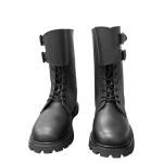 Autumn Men's Black Cowhide Leather Boots with Rubber Outsole Shoe heel height