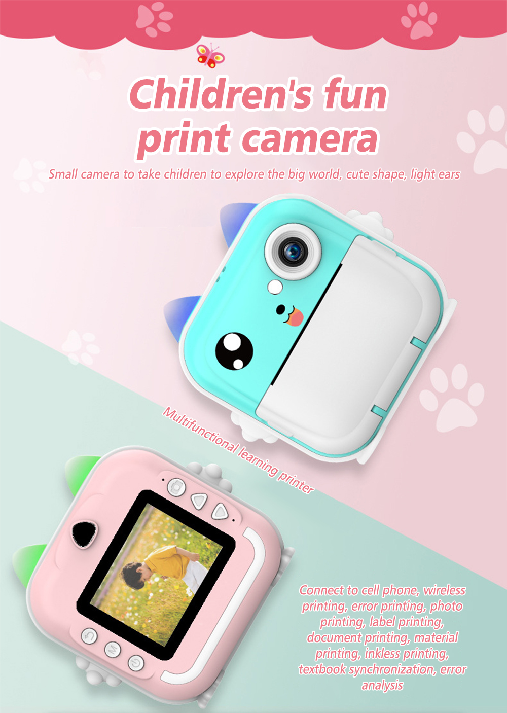 X11S Mini Dual Lens Kids Camera 1080P Bunny Cartoon Children Camera Adorable Toy Kids Selfie Digital Camera As Gift Prize