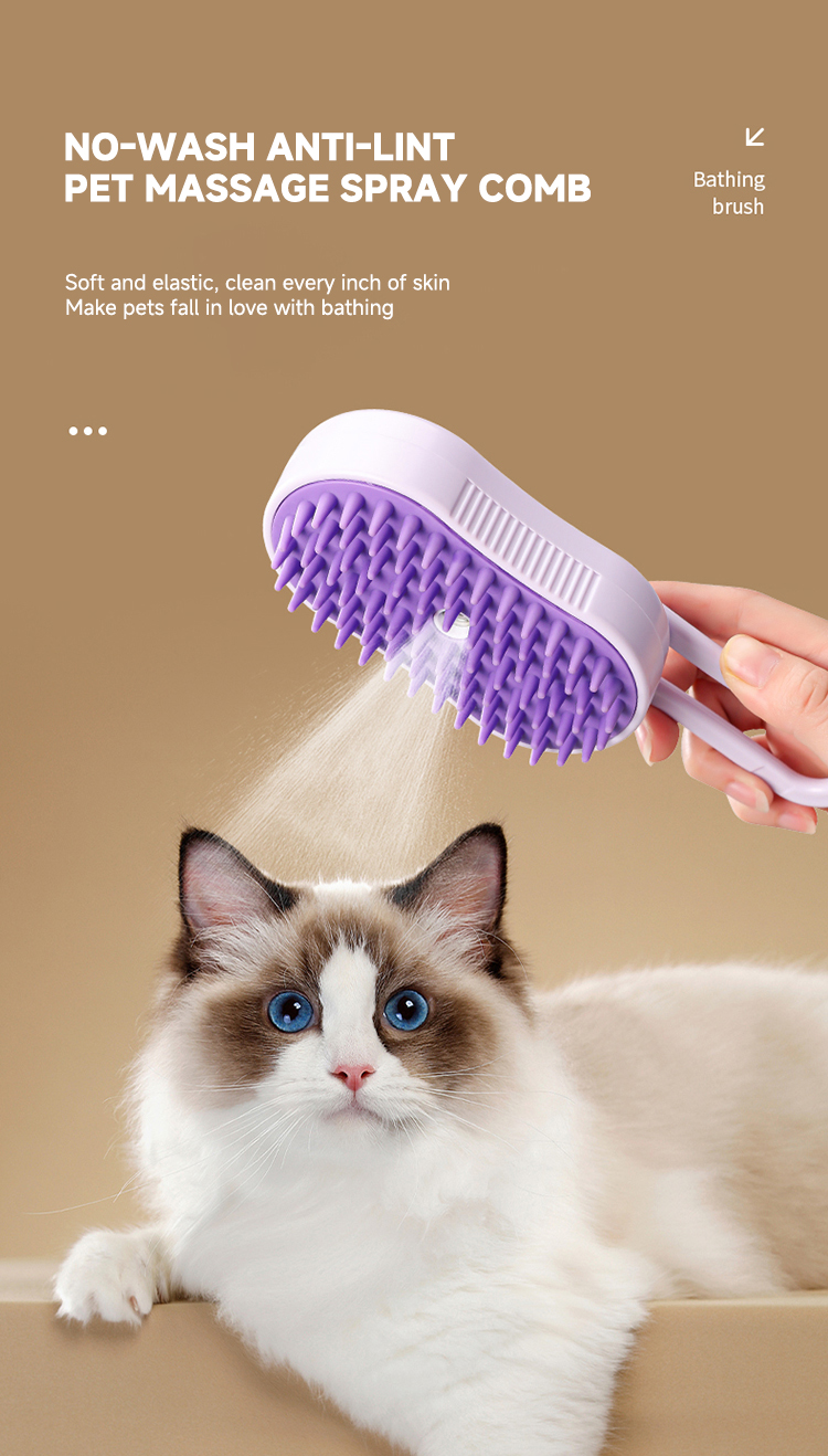 Grooming Steamer Brush Pet Hair Removal Spray Comb 3 In1 Self Cleaning Steam ABS TPR