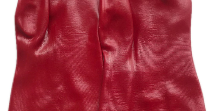Hands Protecting Honey Beekeeping Gloves With White Canvas And Red Rubber