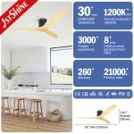 DC Motor 52 Inch Nature Wood 3 Wooden Blades Energy Saving Ceiling Fan for Air