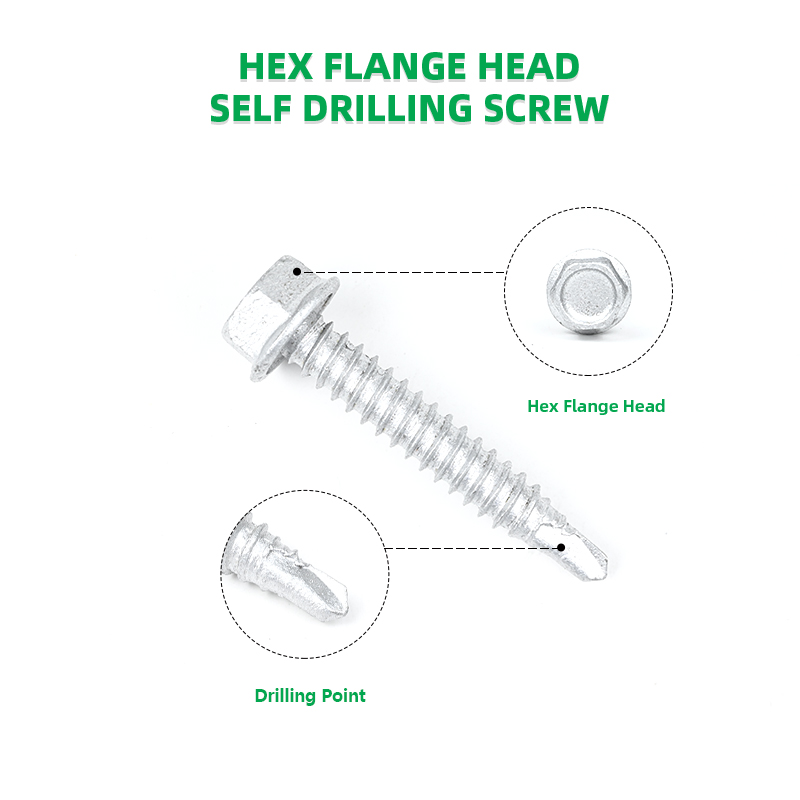 Steel 6.3x38mm Hex Flange Head Tek Screws for Light Steel Housing Installation Point