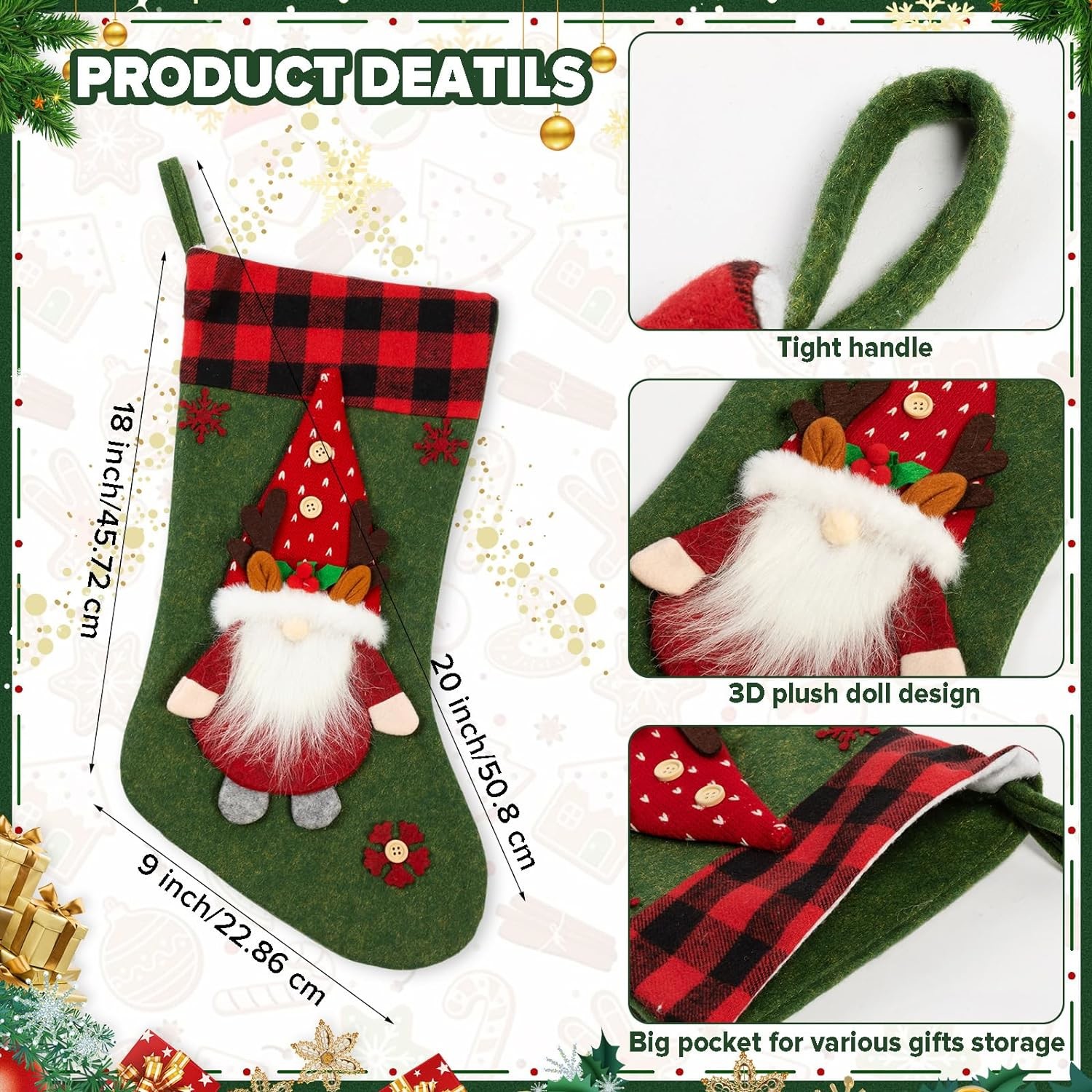 6 Pieces Christmas Stocking 18 Inches Fireplace for Family Holiday Mantel Supplies decoration