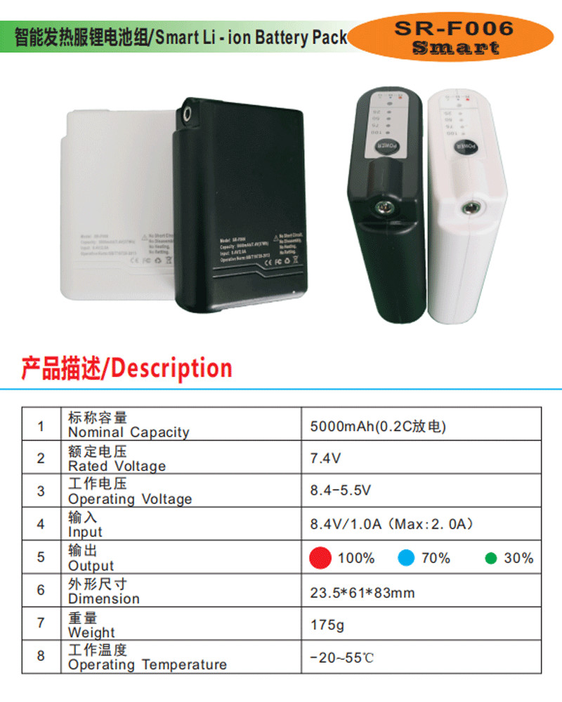 5000mAh 7.4V Rechargeable Lithium Ion Cell For Heated Jacket
