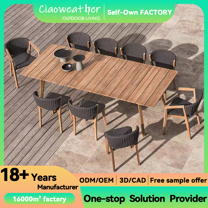NO Folded Teakwood Dining Furniture Set Woven Rope Chairs for Hotel Gardens