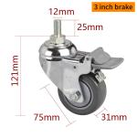 Industrial TPU 3 Inch Caster Wheels 130kg Chrome Coating Threaded Swivel / Brake