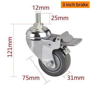 Quality Industrial TPU 3 Inch Caster Wheels 130kg Chrome Coating Threaded Swivel / Brake wholesale