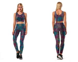 Quality Polyester Mermaid Swim Leggings , Holographic Mermaid Leggings With Top wholesale