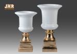Two Sizes Glossy White Fiberglass Centerpiece Table Vases With Gold Pedestal