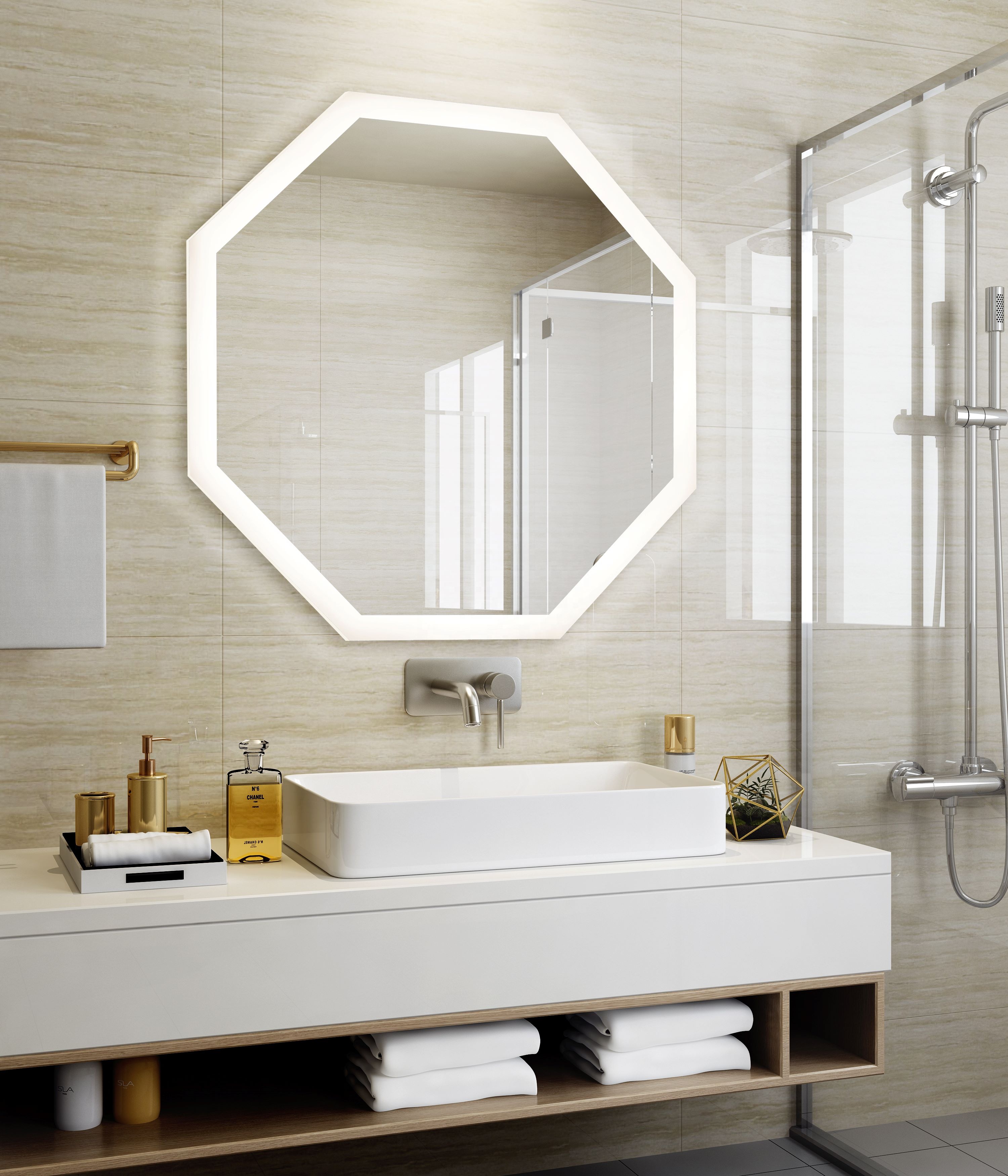 Touch Switch Large Illuminated Bathroom Mirror Modern Anti Mist Bathroom Mirror