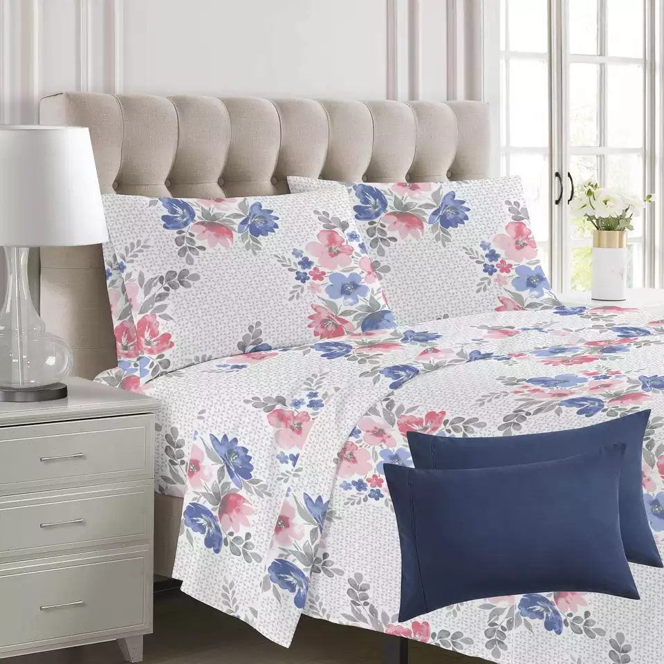 100% Polyester Printed Microfiber Fabric Bedding Set of 6 for Home Hotel Hospital School