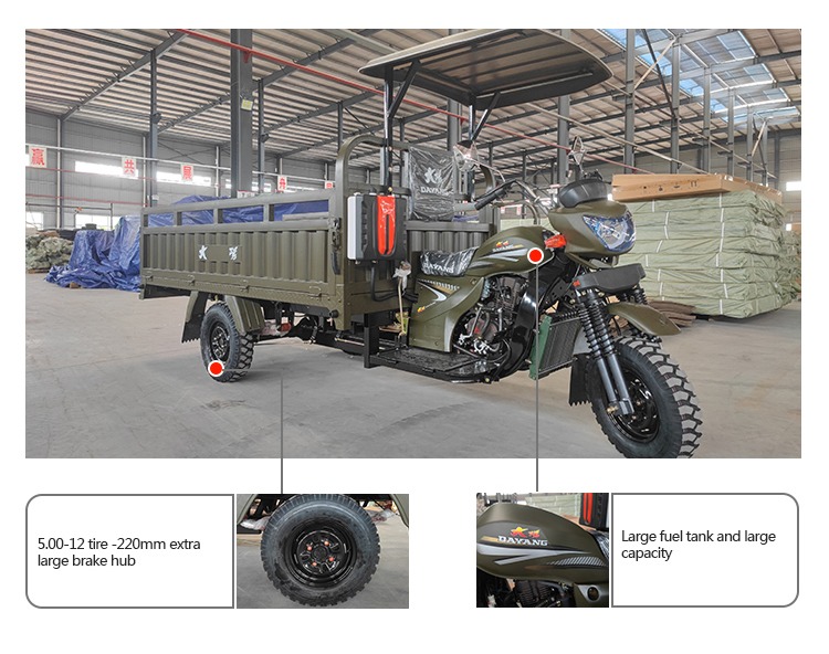 Open Body Type 12V Construction Dump Tricycles Cargo Three Wheel Tricycles Gasoline Passenger Tricycle