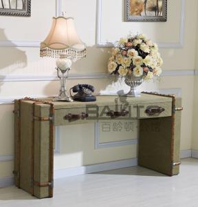 Quality classical old style antique green canvas fabric STUDY desk furniture wholesale