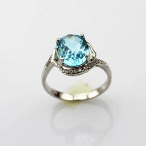 Quality Sterling Silver 8mmx10mm Blue Topaz Cubic Zircon Women Ring (R262) wholesale