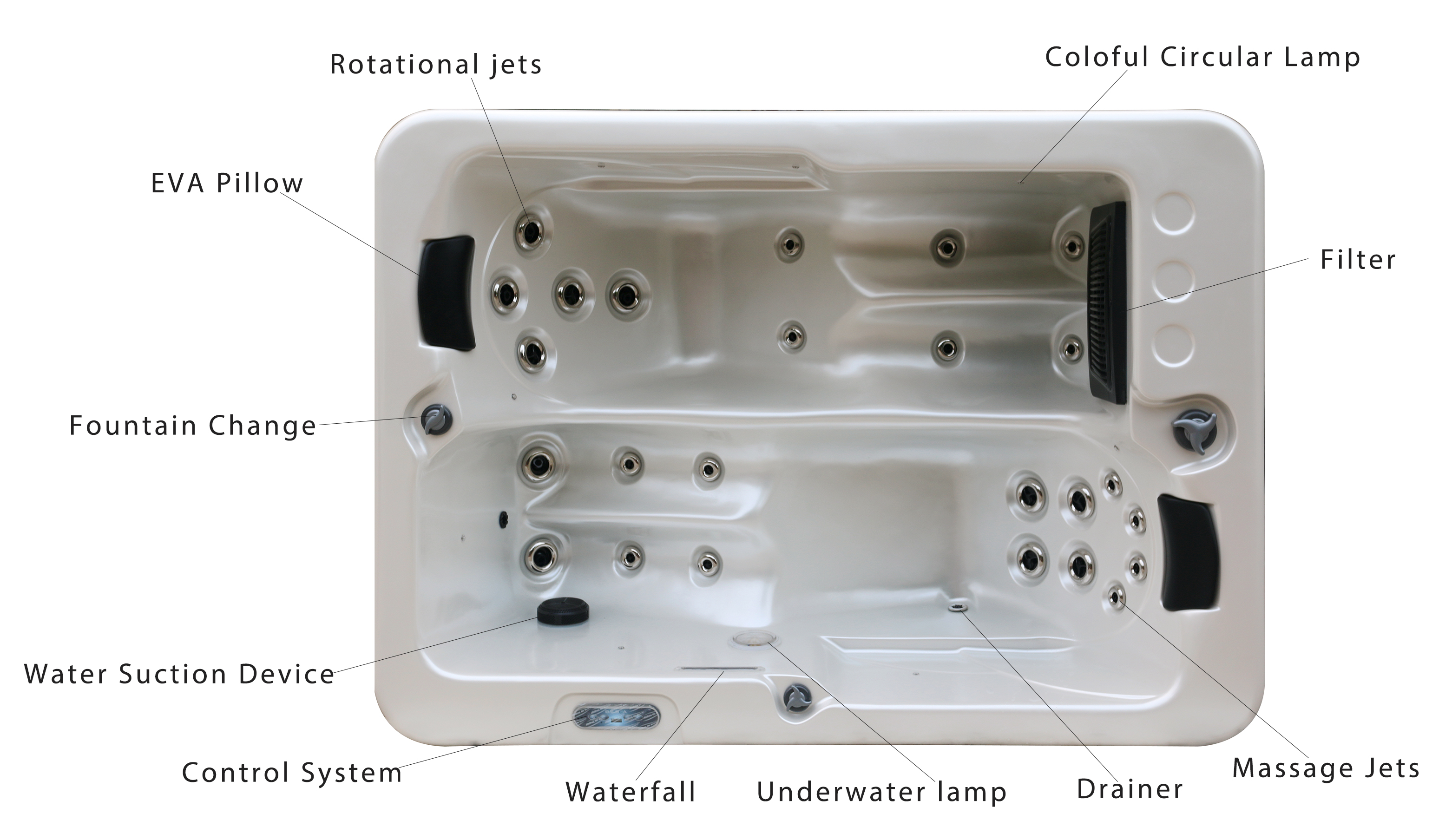 2 Lounge Acrylic Outdoor Spa Hot Tub Hotel Indoor Massage Bathtub