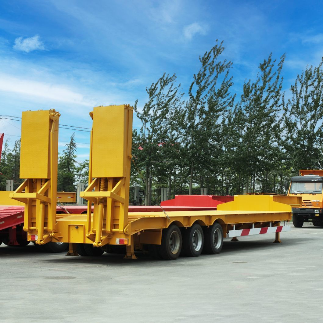 Factory Excavator Transport 3 Axles 60t Fgn Heavy Duty Excavator Transport Step Drop Deck Lowbed Low Bed Truck Trailer