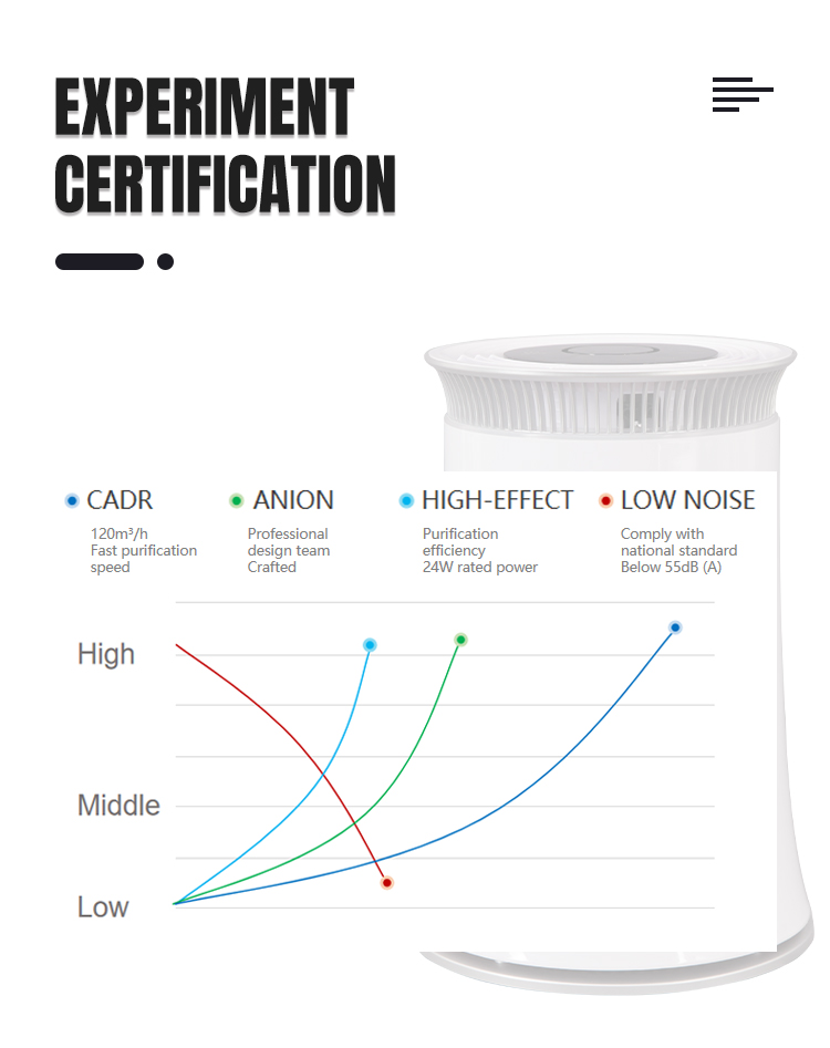 Indoor Household Portable Anion Air Purifier Low Noise 100-240V 24W